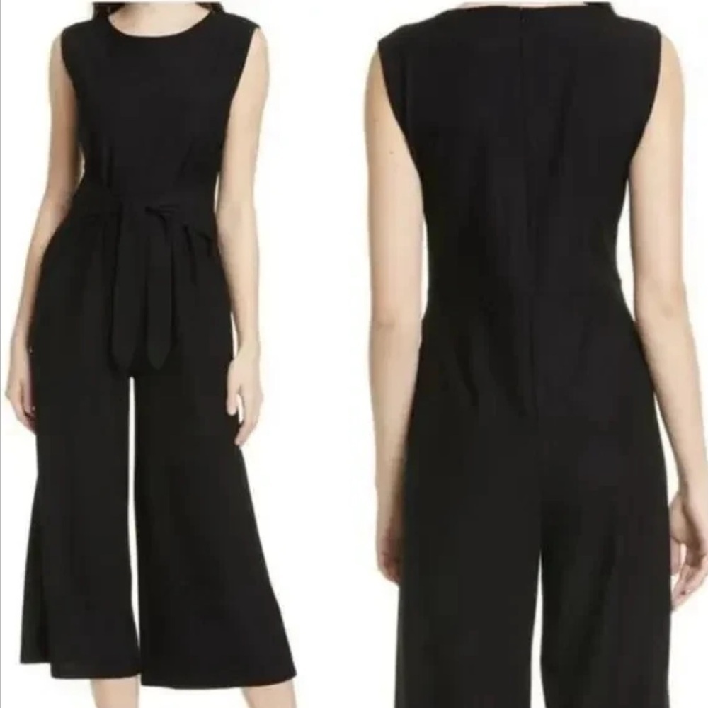 Eileen Fisher Black Wide Leg Sleeveless Crepe Jumpsuit Large Minimalist - Picture 8 of 8